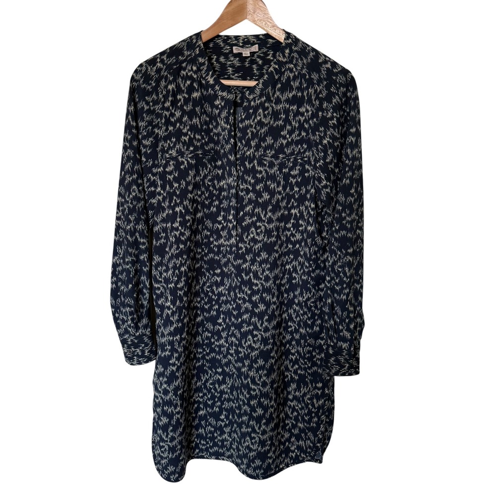 Lila Rose Shift Dress Womens 4 Navy Blue Excellent Long Sleeve Abstract Print